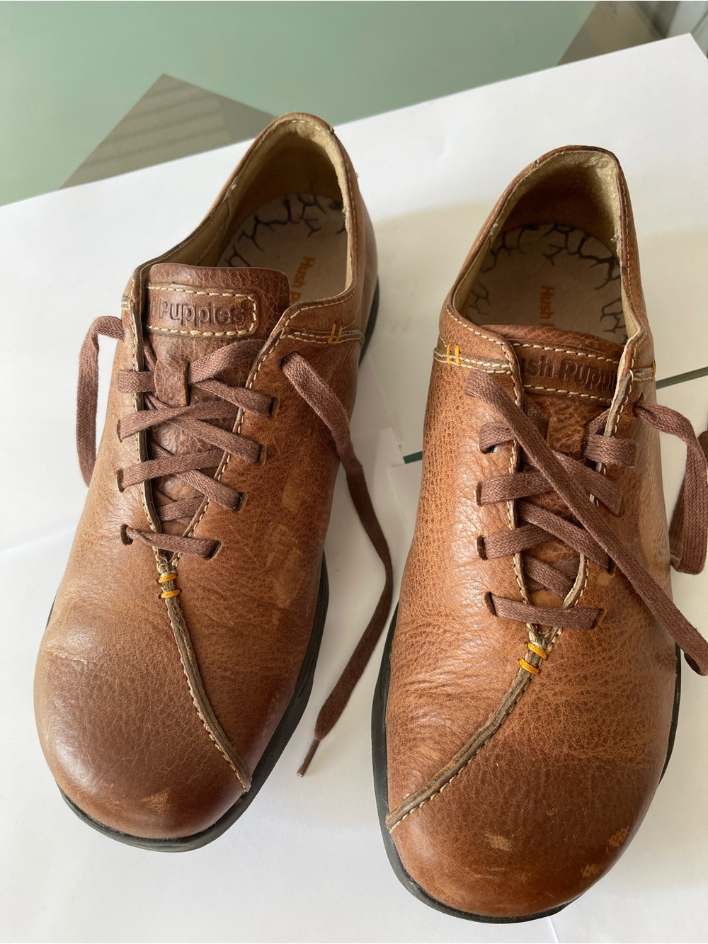 Hush Puppies Men’s Tan Brown Leather Lace-Up Oxfords